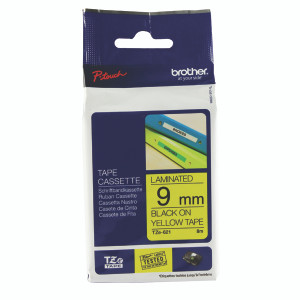 BA8082 Brother P-Touch 9mm Black on Yellow TZE621 Labelling Tape